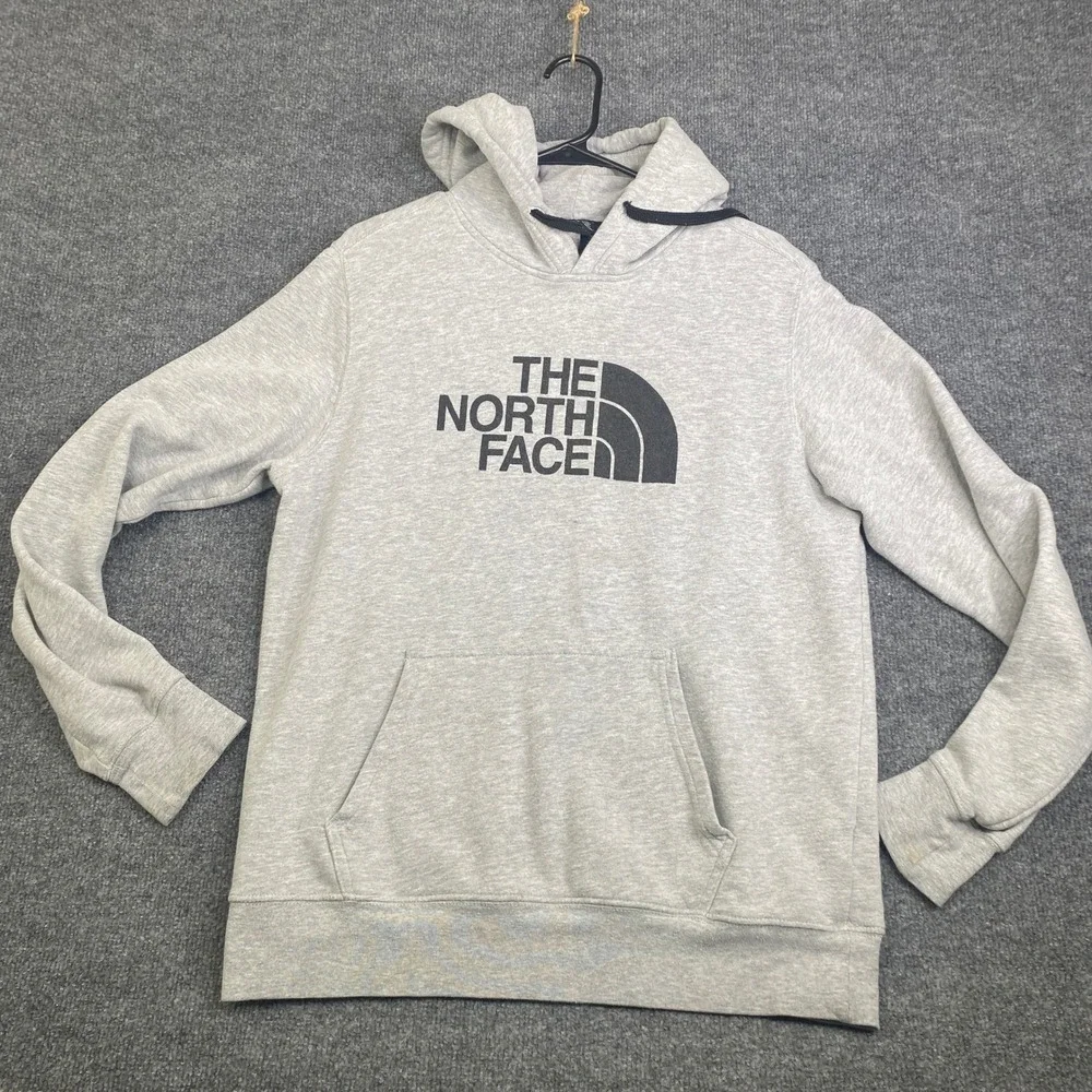 The North Face Mens Hoodie Grey Heather Logo Graphic Pullover Sweatshirt Medium
